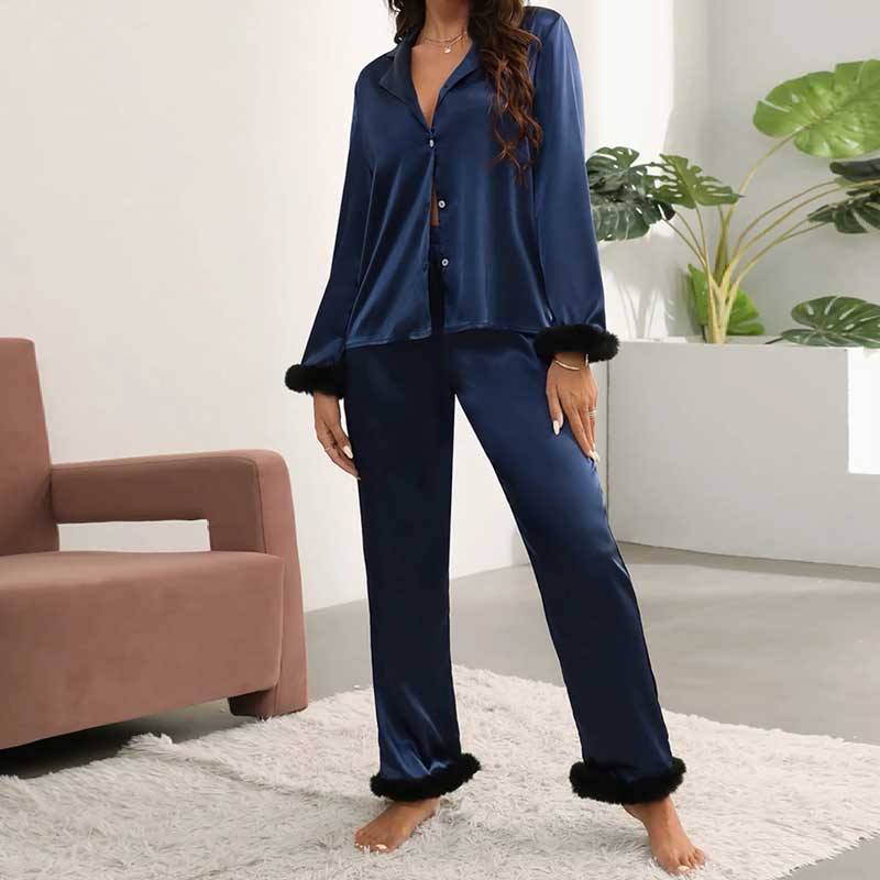 Pijama Americano Feminino Peluche Azul