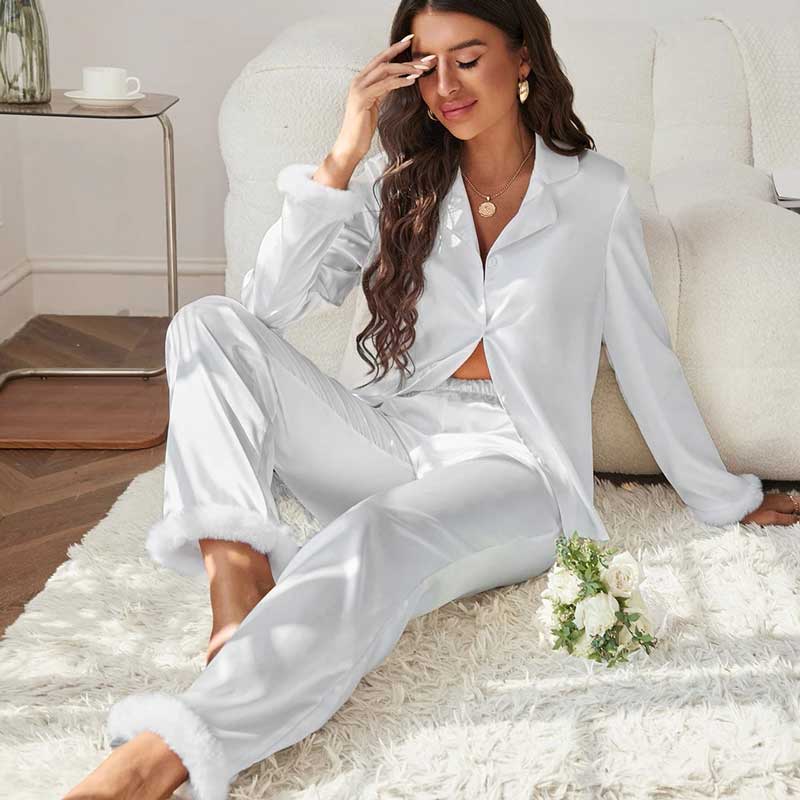 Pijama Americano Feminino Peluche Branco