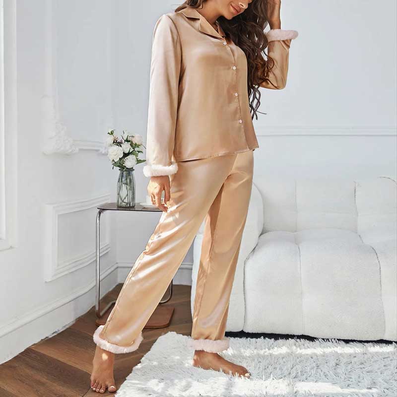 Pijama Americano Feminino Peluche Champagne