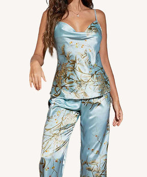 Pijama Feminino Longo Florais Turquesa