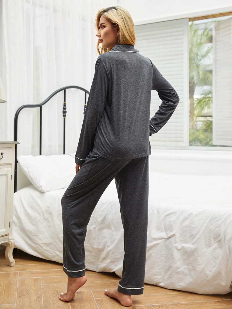 Pijama Americano Longo Feminino Lisa Cinza